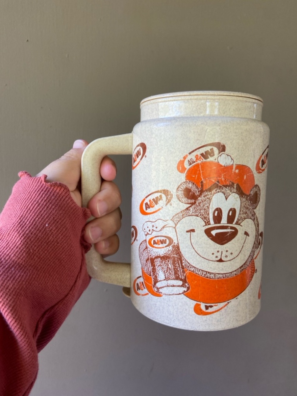 Vtg A&W Root Beer Bear Advertising Thermo Insulated Travel Cup Mug Hot Cold